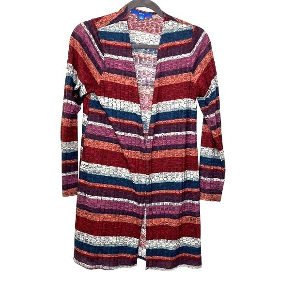 Apt. 9 Striped Open Front Multi Colored Cardigan Pink Burgundy Size Small - Picture 1 of 10